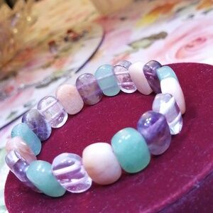 Multicolor Gemstone Beaded Stretch Bracelet 1.2 Cm Wide